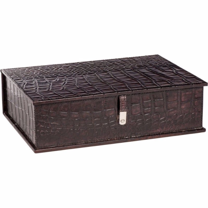 Picture of LARGE DARK BROWN CROC LEATHER BOX