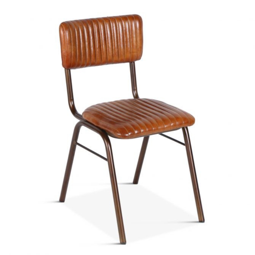Picture of BOB IRON DINING CHAIR WITH RIBBED LEATHER