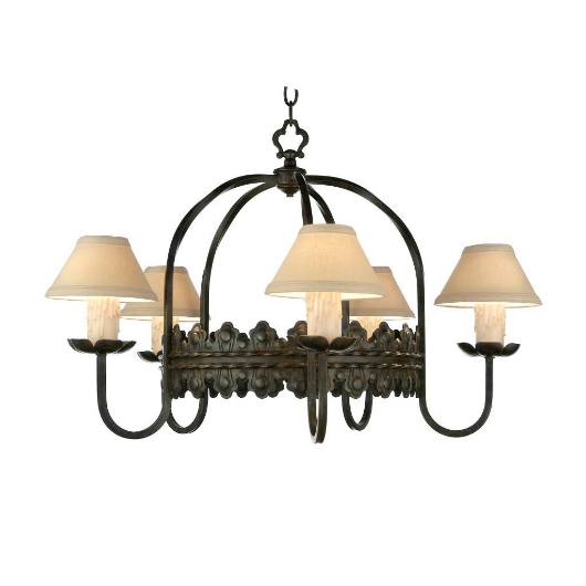 Picture of  FIVE LIGHT FORGED IRON CHANDELIER WITH HANDMADE STEEL TRIM AND BOBESCHES