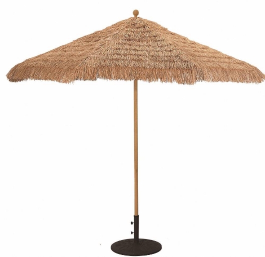 Picture of 532TK09 - DESIGNER - 9 FOOT ROUND QUAD PULLEY UMBRELLA WITH THATCH CANOPY